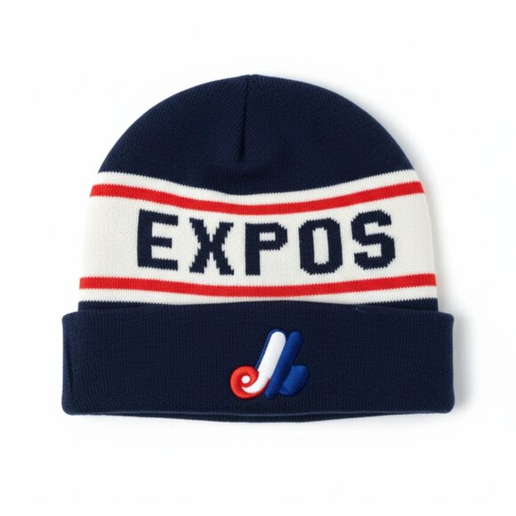 VINTAGE - Montreal Expos Knit Beanie • Winter Hat - Navy and Red - Picture 1 of 8